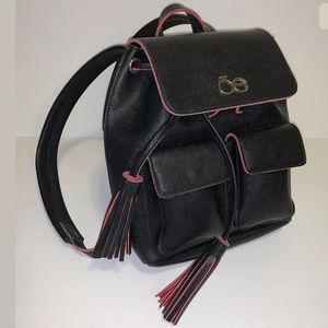 CLOE Backpack Purse Black Red Faux Leather Small